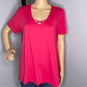 Copper Fit Pro Hot Pink Short Sleeve Blouse With Criss Cross Front Size Large